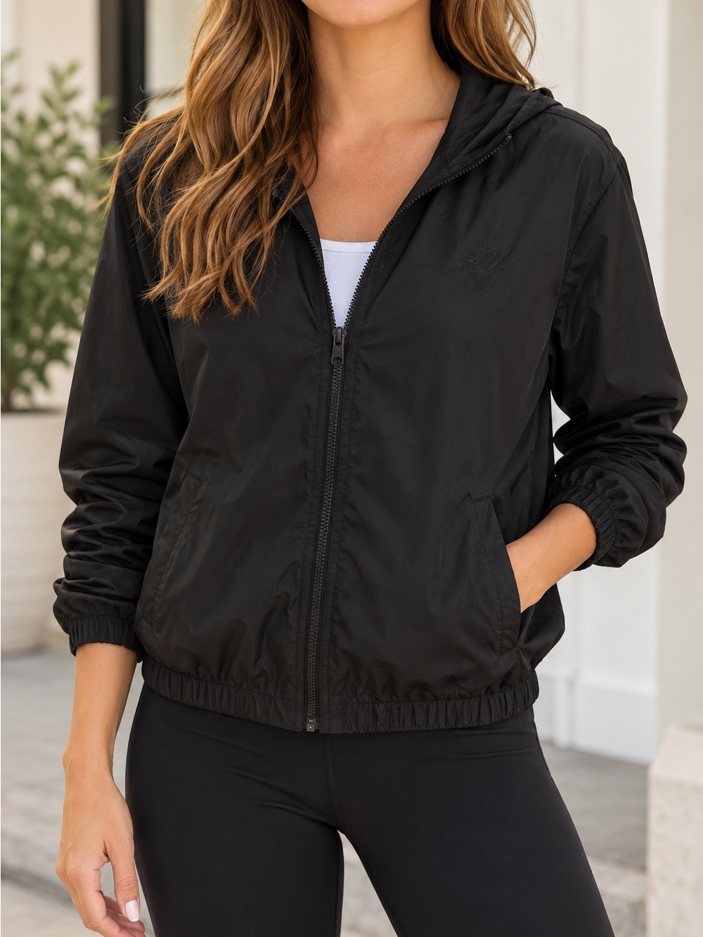 Brandy Melville Hooded Windbreaker Black One size